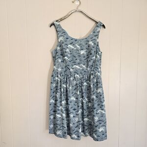 Modcloth Fit And Flare Dress Blue  Wave Ocean Print Whimsical Retro Romantic 1X